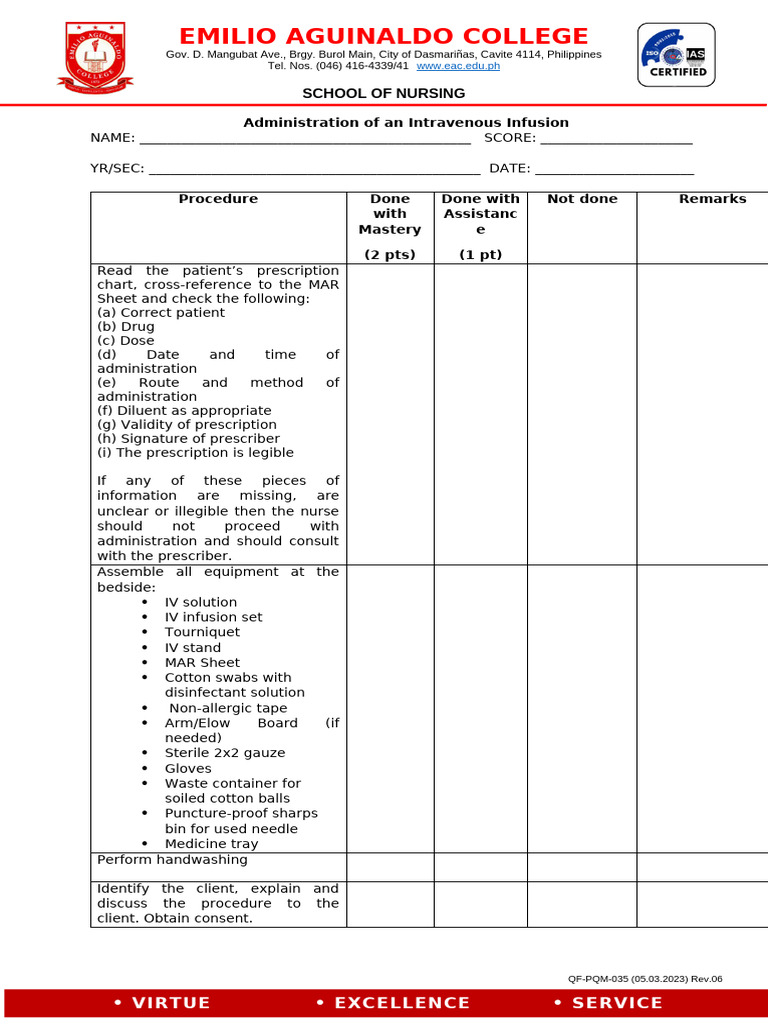 Administration of An Intravenous Infusion | PDF | Intravenous Therapy ...