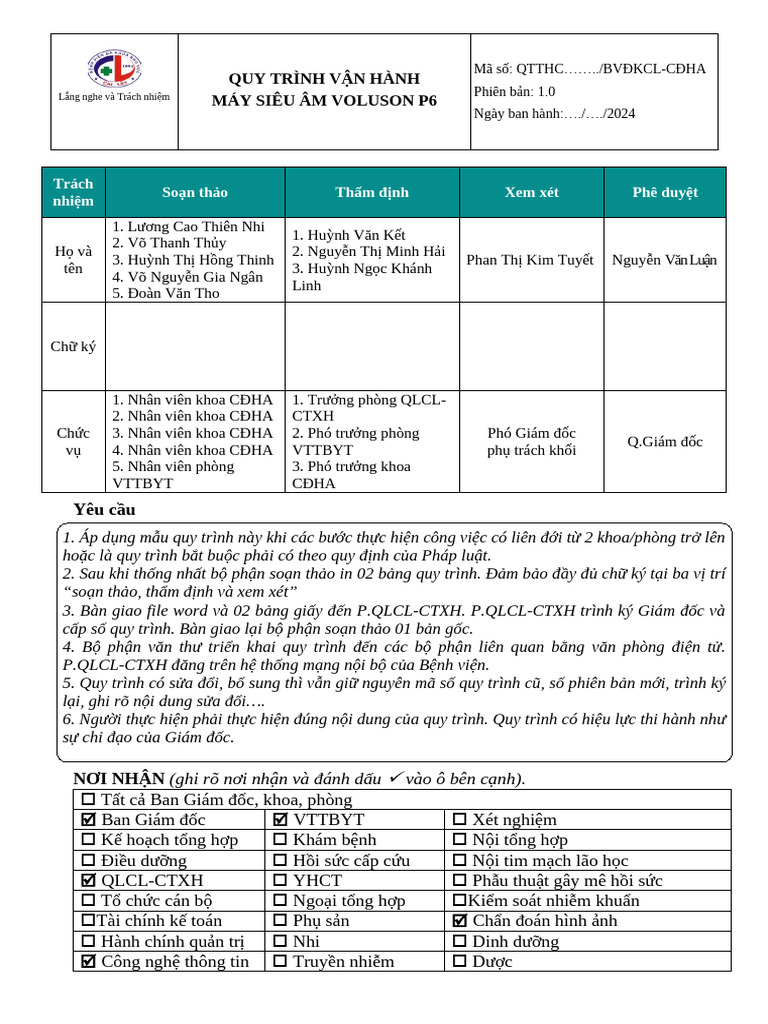 QUY TRINH VAN HANH MAY SIEU AM MAU (Voluson P6) | PDF