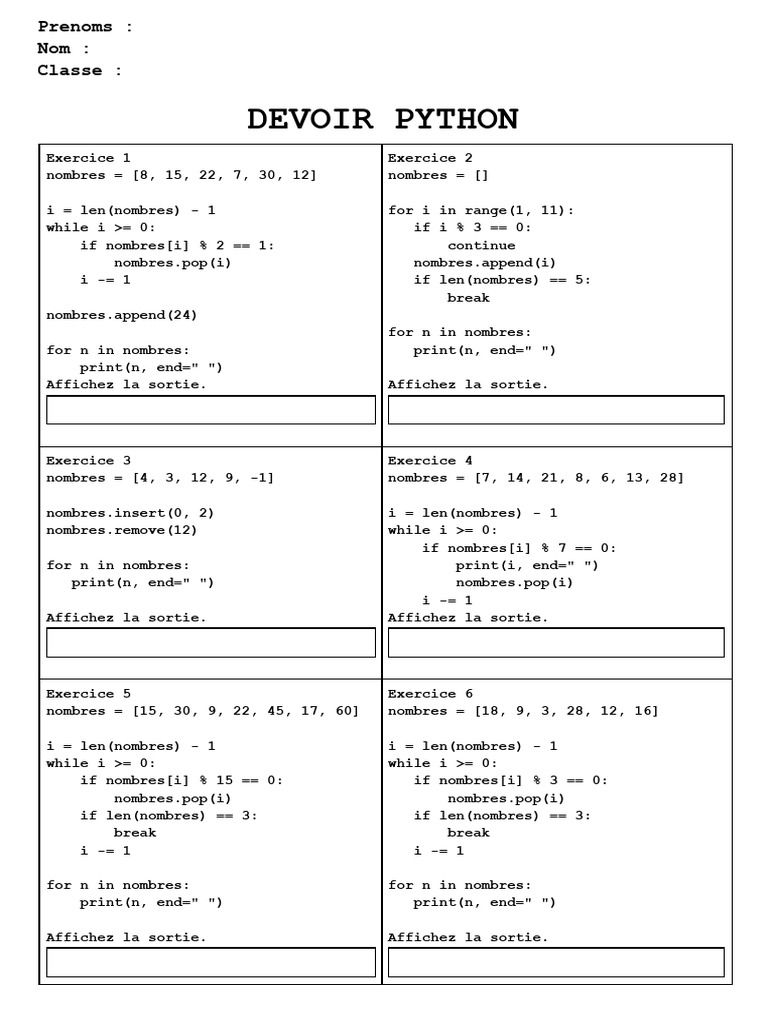 Exercices Python sur les listes et boucles | PDF