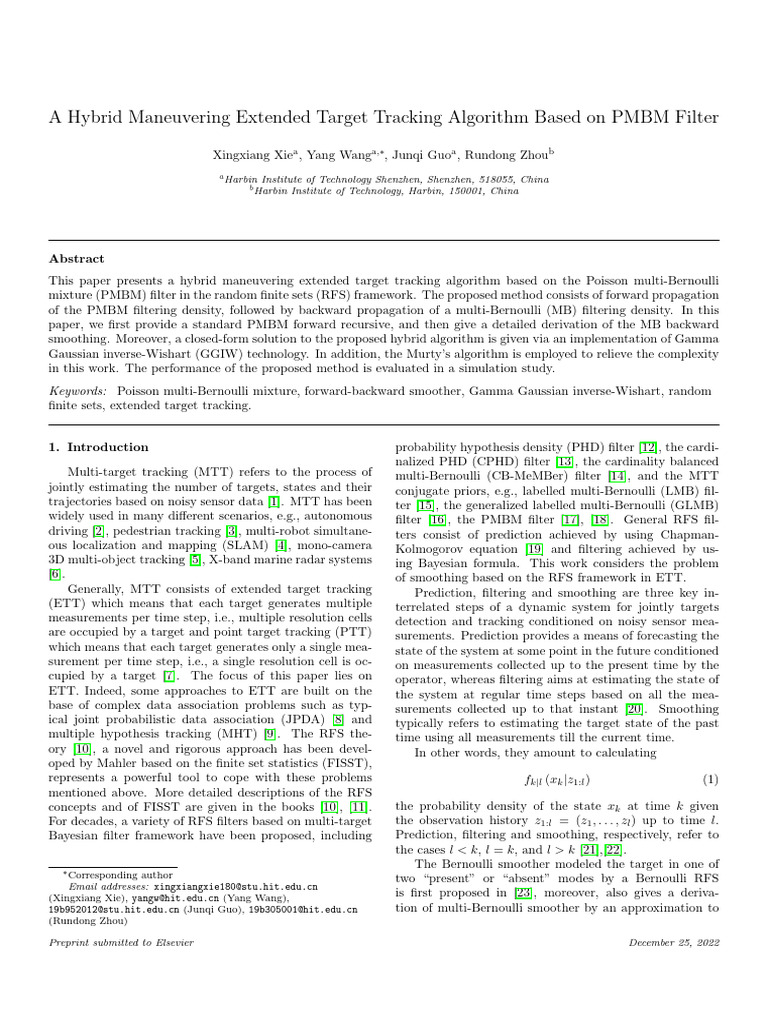 A Hybrid Maneuvering Extended Target Tracking Algorithm Based On PMBM ...