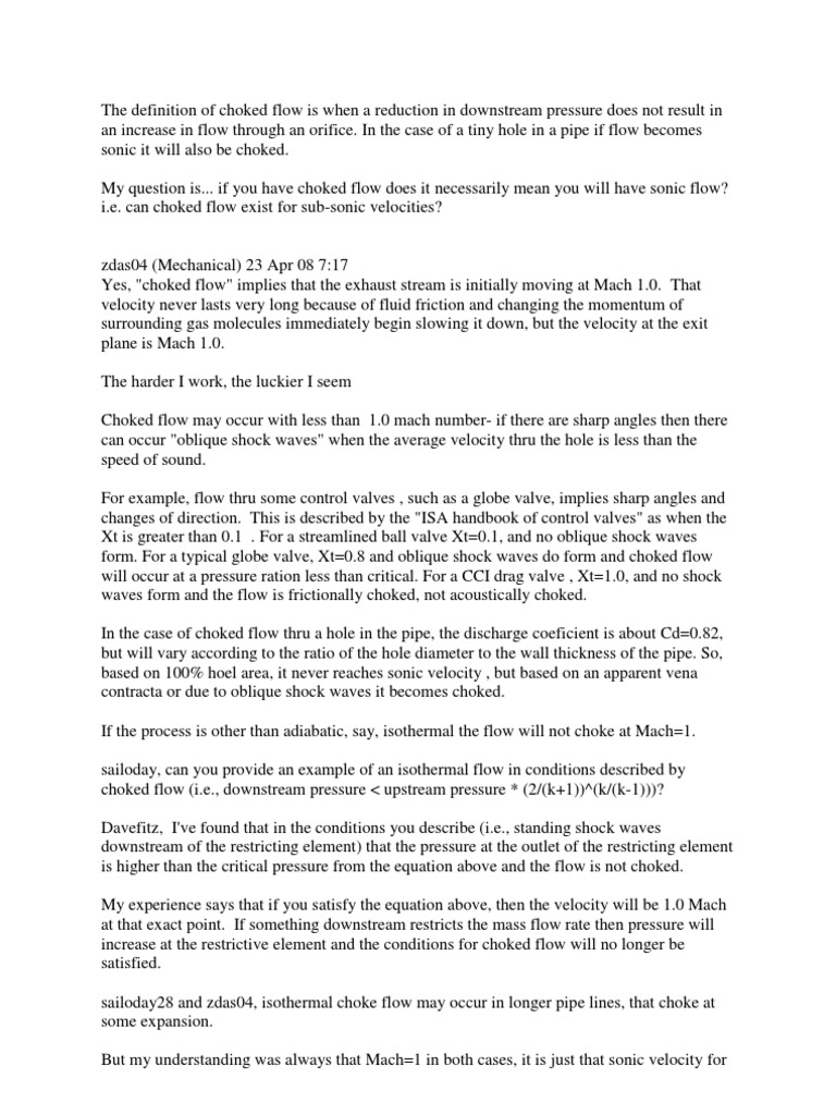 Choked Flow Fluid Dynamics Gases