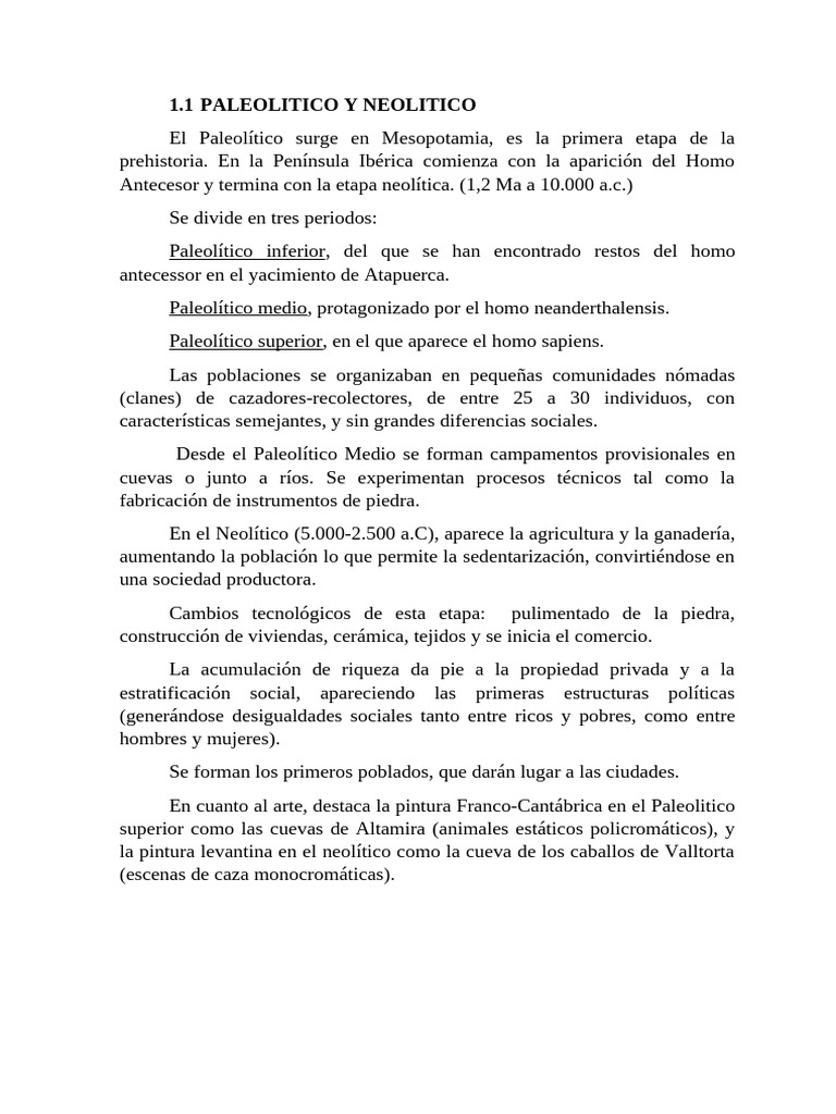 Paleolítico y Neolítico: Evolución Social | PDF
