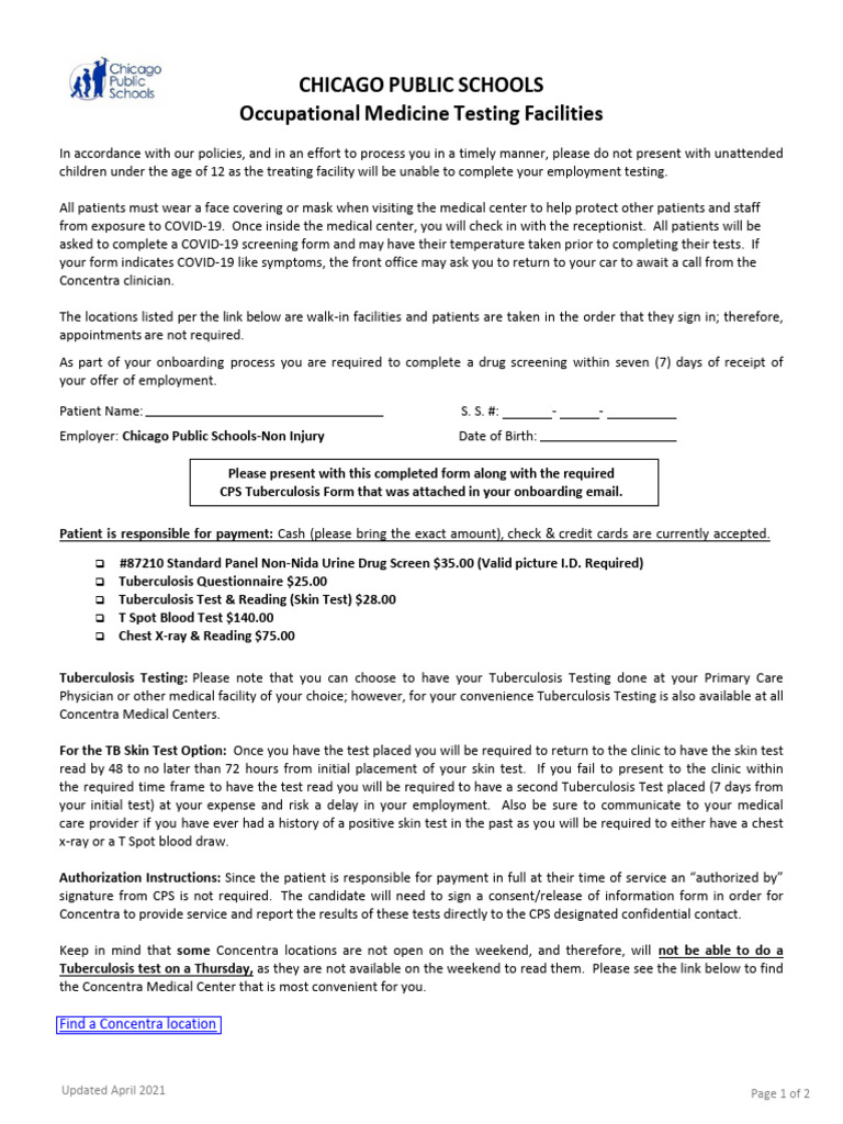 Chicago Public Schools TB Test Form | PDF | Tuberculosis | Drug Test