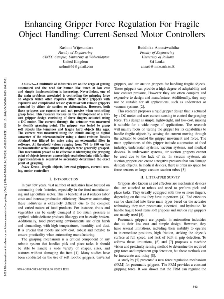 Low-Cost Gripper for Fragile Objects | PDF | Electric Motor | Actuator