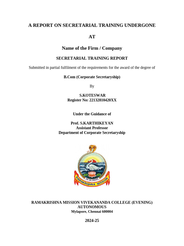 Secretarial Training Report 2024-25 | PDF