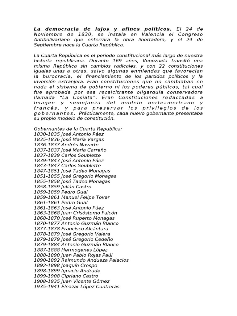 Historia de la Cuarta República en Venezuela | PDF | Venezuela ...