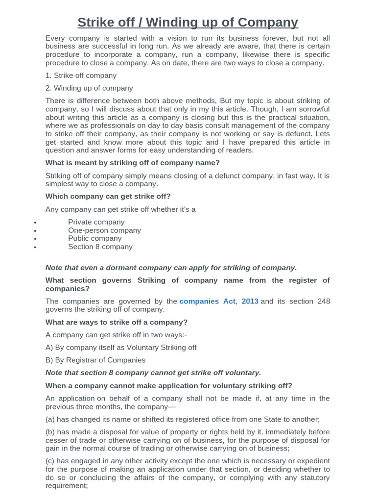 Strike Off and Winding Up of Company | PDF | Justice | Crime & Violence