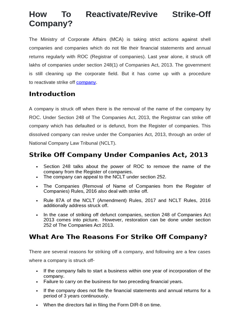 Reviving a Strike-Off Company Process | PDF | Public Law | Justice