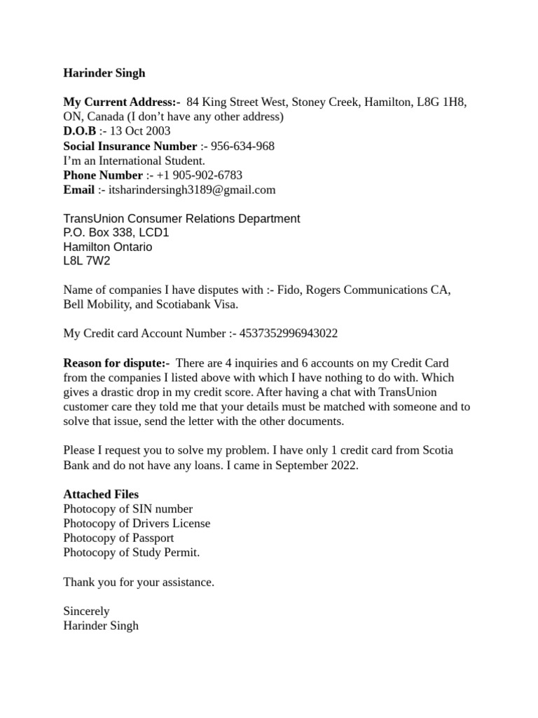 Scotiabank Credit Dispute Request | PDF