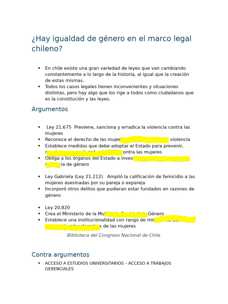Igualdad de Género en Chile: Análisis Legal | PDF
