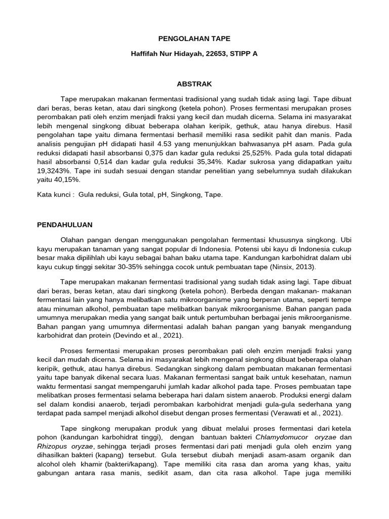 Proses Fermentasi Tape Singkong | PDF