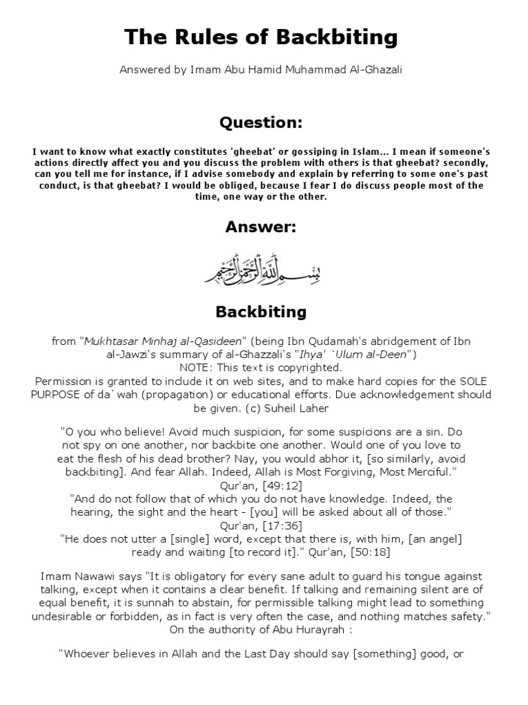 Understanding Backbiting in Islam | PDF | Quran | Islam