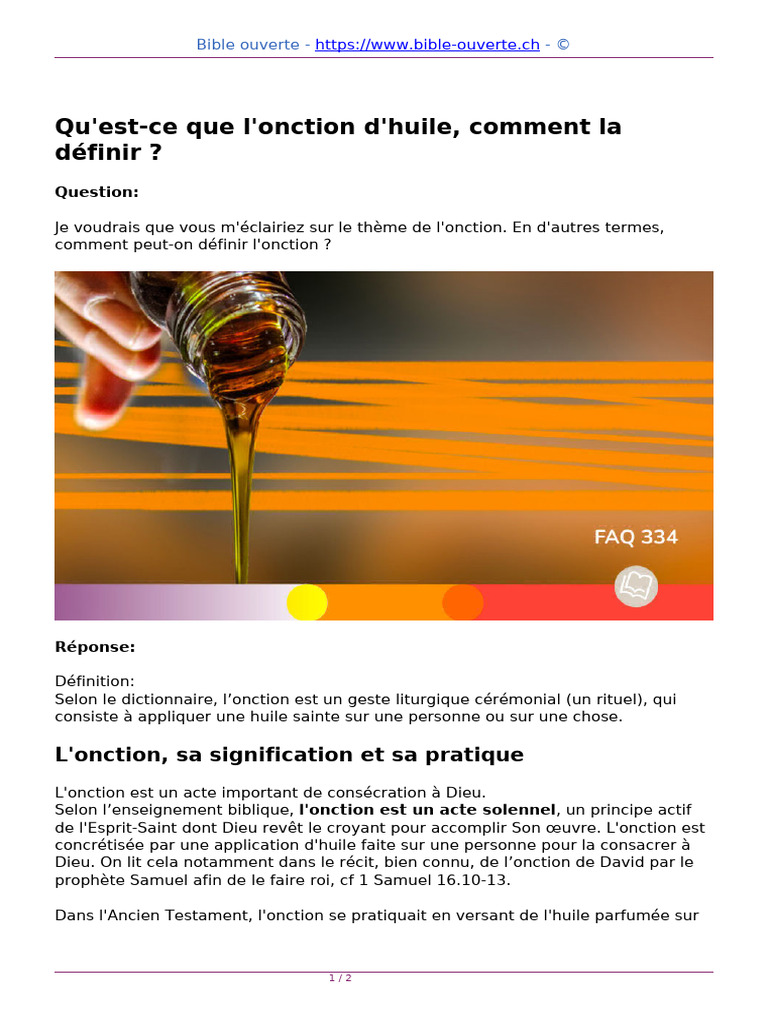 Définition et Signification de l'Onction | PDF | Onction | Doctrines et ...