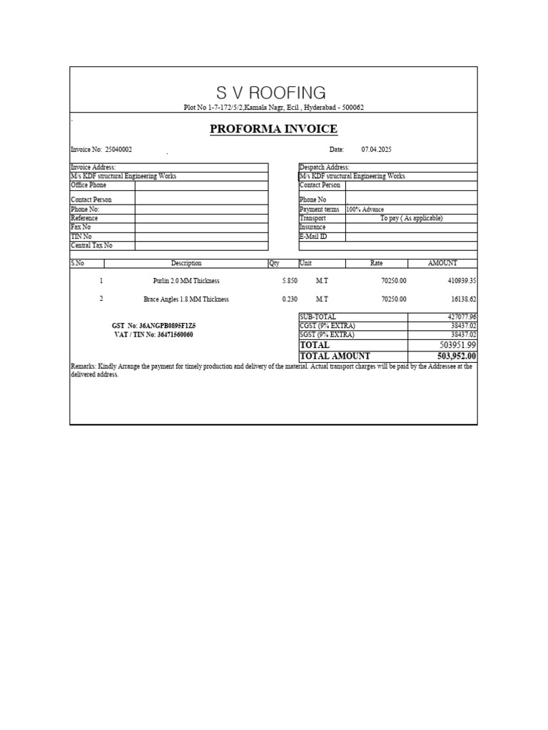 KDF Structural Engineering Invoice | PDF | Value Added Tax | Invoice