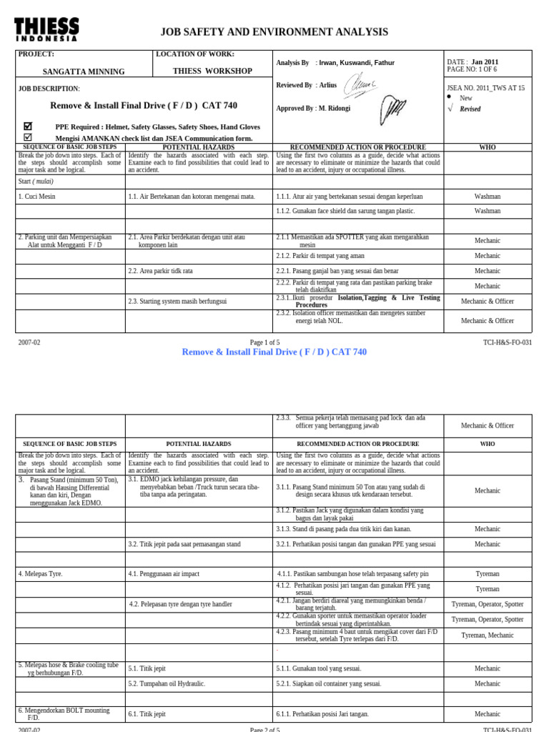 2011 - TWS AT 15 - Remove & Install Final Drive CAT 740 | PDF