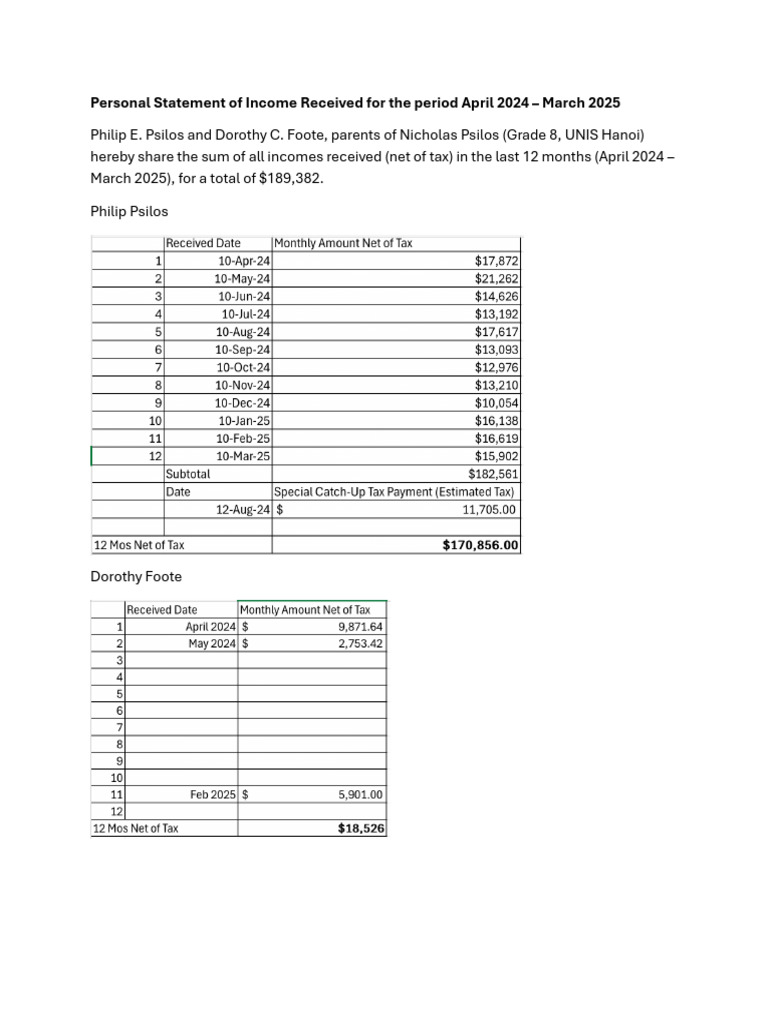 Personal Statement Income Psilos family | PDF
