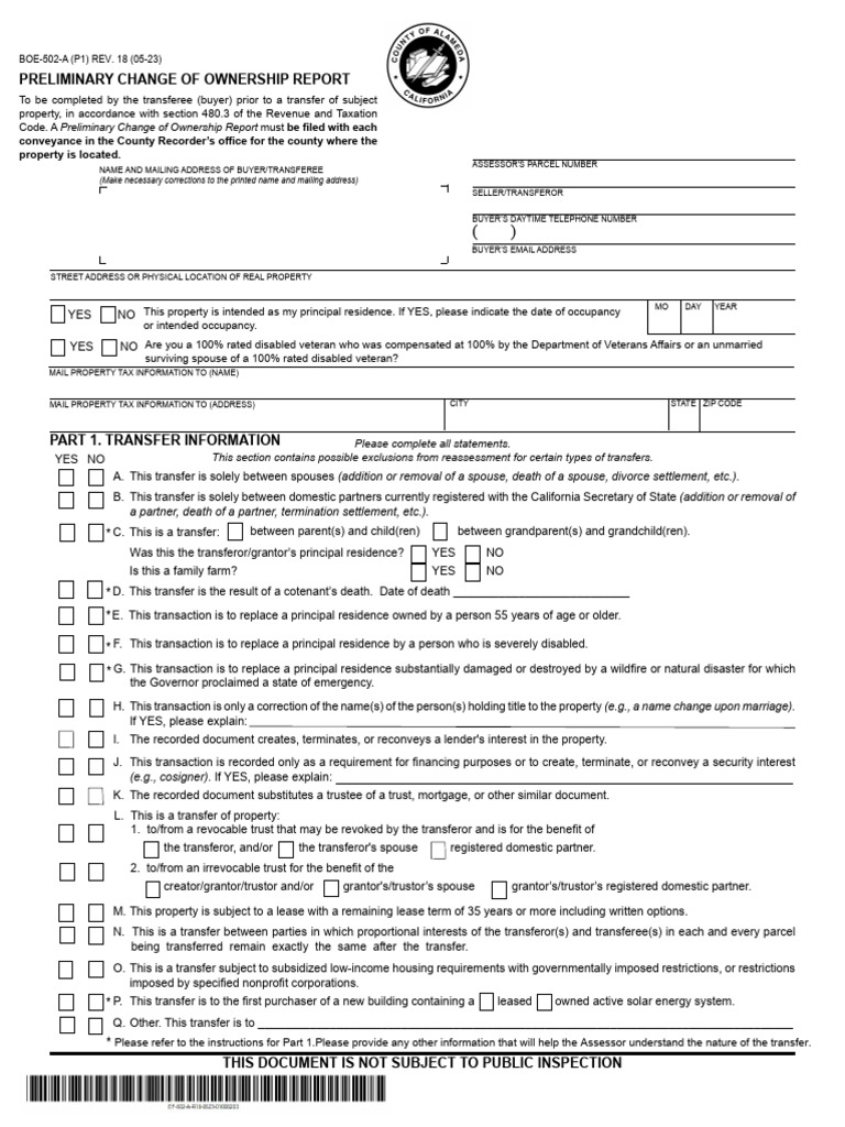 ALAMEDA County Form BOE-502-A For 2024 | PDF | Loans | Mortgages