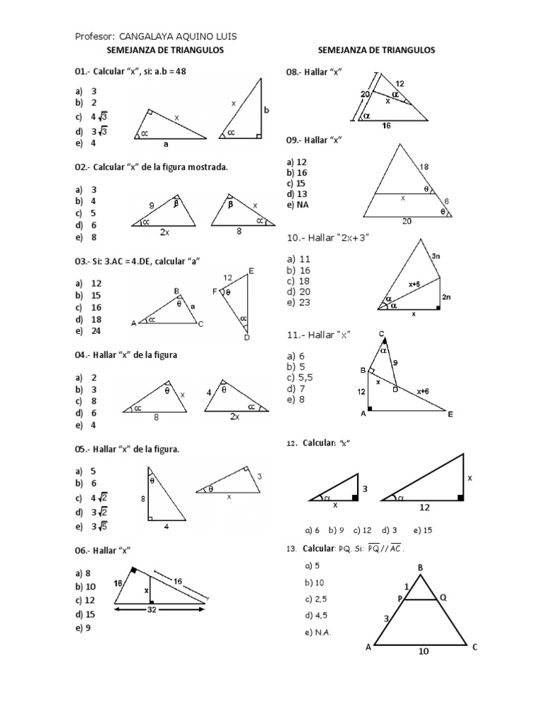 Ejercicios Resueltos de Semejanza de Triángulos | PDF