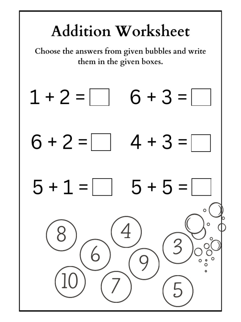 Addition Practice Worksheet for Kids | PDF