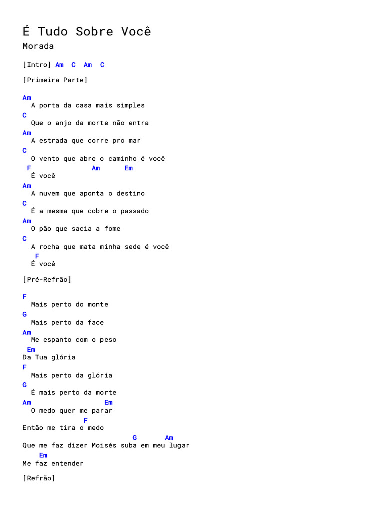 Cifra Simplificada: É Tudo Sobre Você | PDF