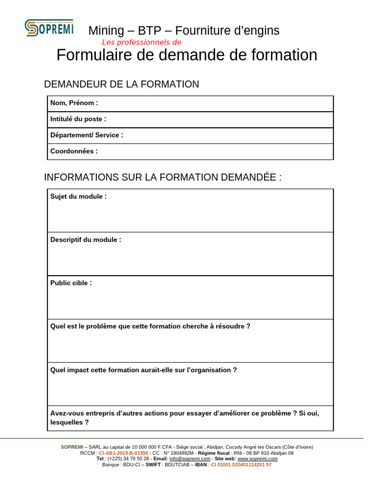 Formulaire de demande de formation BTP | PDF