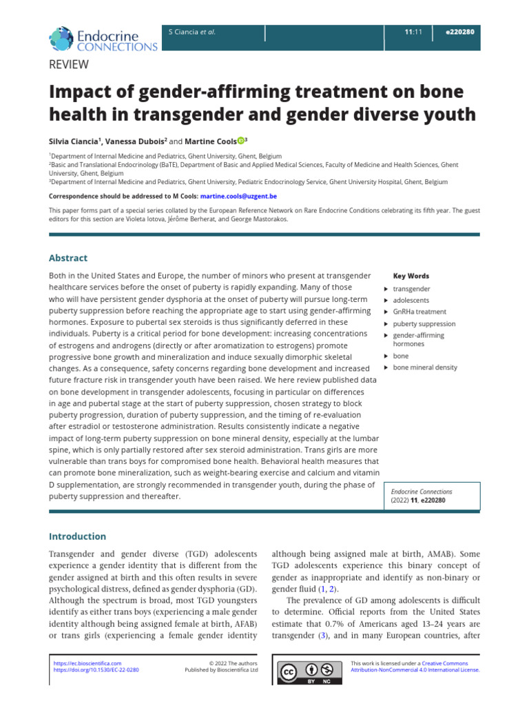 Impact of Gender-Affirming Treatment On Bone Health in Transgender and ...