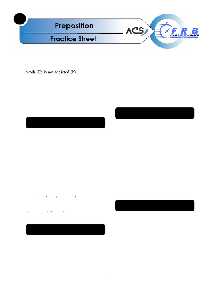 FRB HSC 25 Preposition Practice Sheet | PDF | Etiquette | Japan