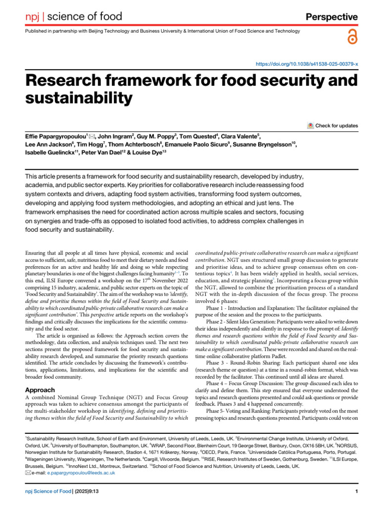 Food Security and Sustainability Framework | PDF | Cost Of Living ...
