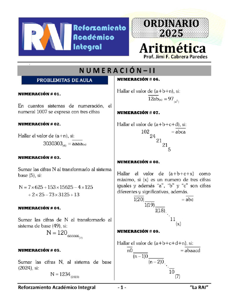 ORD-002 NUMERACIÓN - II-Copiar | PDF