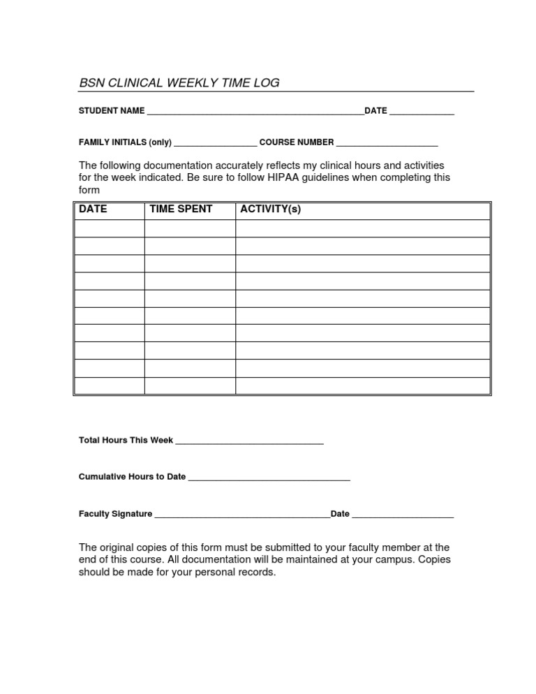 BSN Clinical Weekly Time Log | PDF