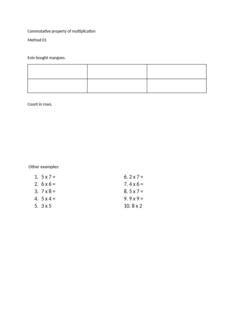 Commutative Property of Multiplication | PDF