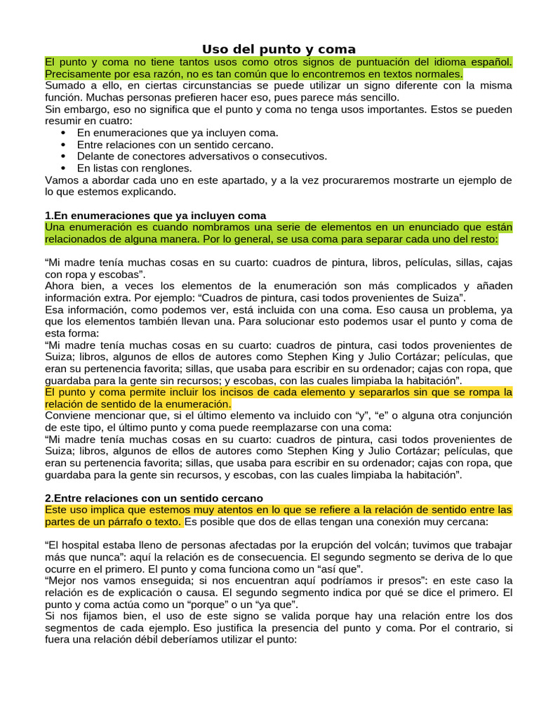 Uso Del Punto y Coma 1° | PDF