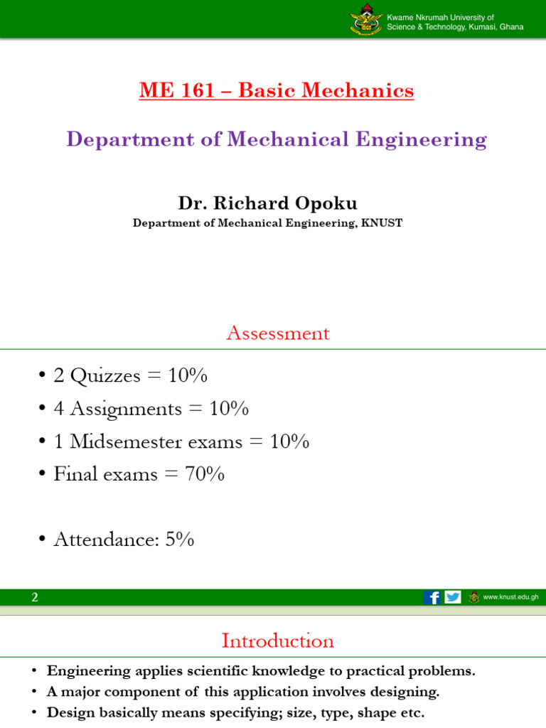 KNUST ME 161 Basic Mechanics Course Guide | PDF | Friction | Euclidean ...