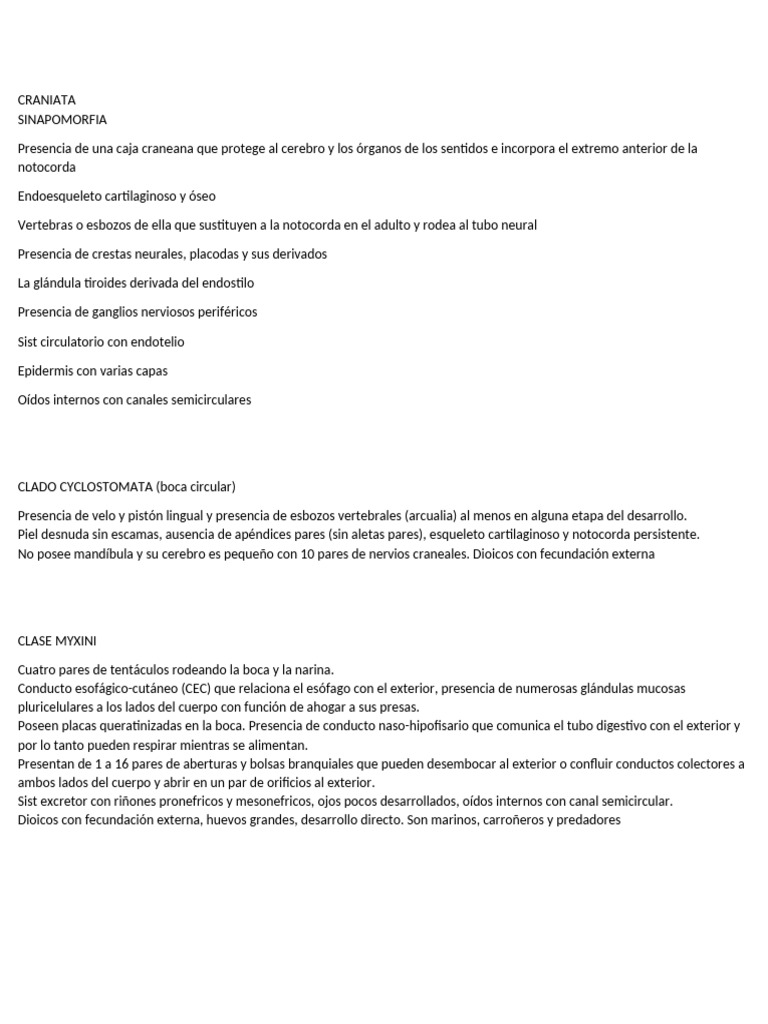 Características de Craniata y Clados | PDF | Anatomía