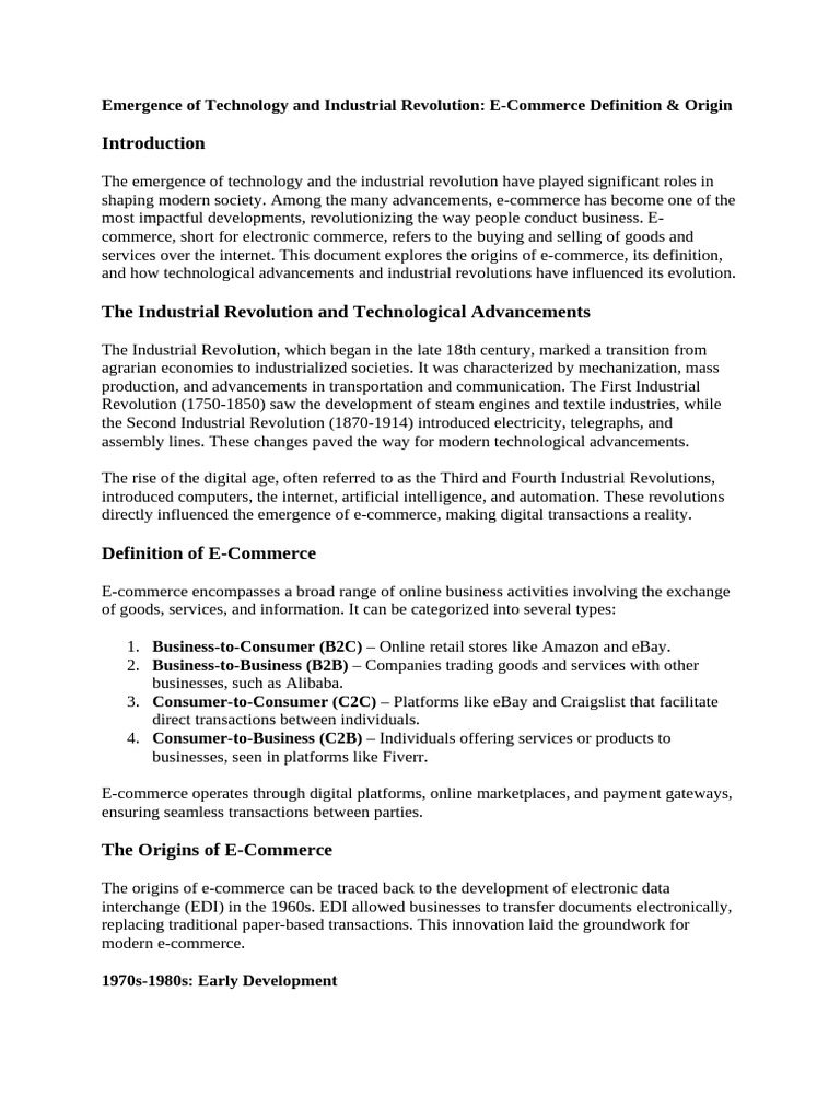 E-Commerce: Origins and Evolution Explained | PDF | E Commerce ...