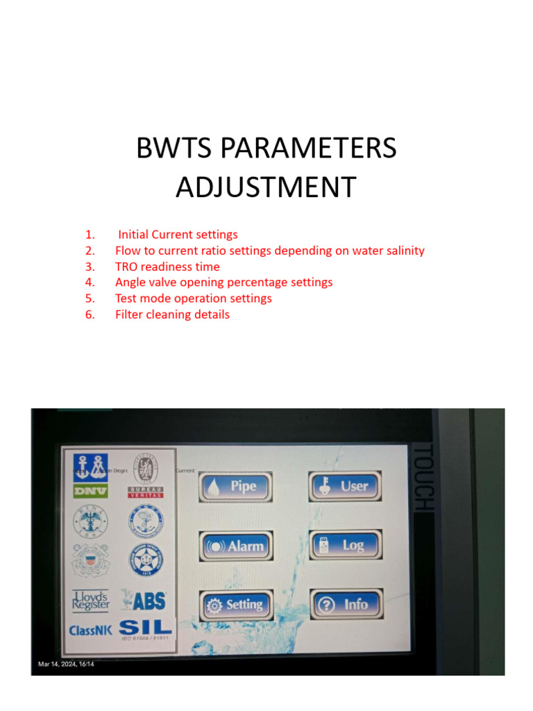 BWTS Parameter Adjustment Guide | PDF | Water