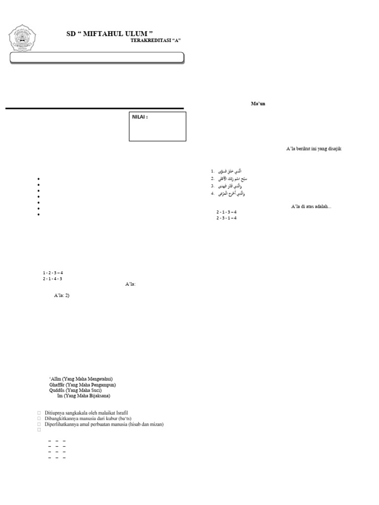Asesmen PAI Kelas 6 TP 2024/2025 | PDF