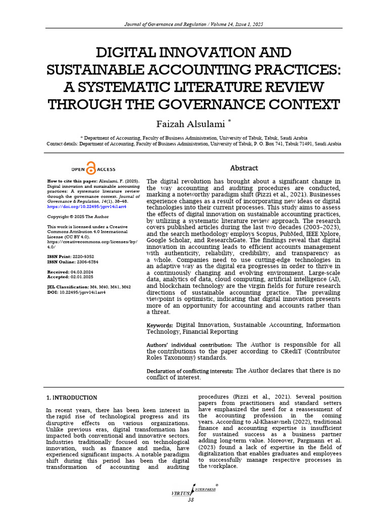 Digital Innovation and Sustainable Accounting Practices - A Systematic ...