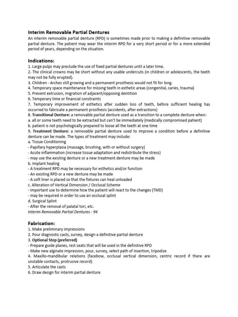 Interim Removable Partial Dentures Guide | PDF | Dentures | Dentistry ...