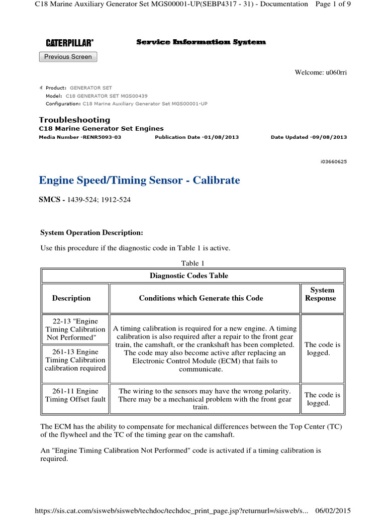 C18 Generator Set Timing Calibration Guide | PDF