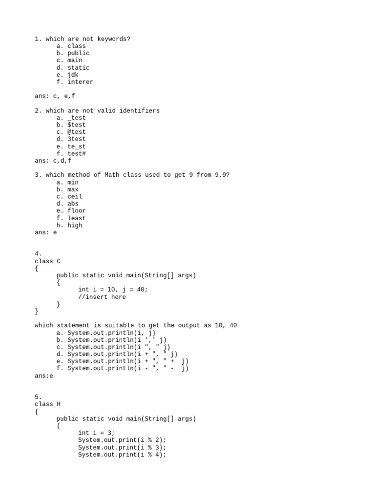 Java Programming Quiz Questions | PDF