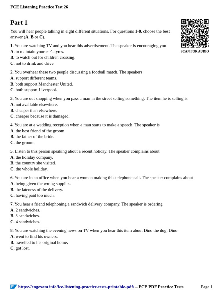 FCE Listening Practice Test 26 | PDF