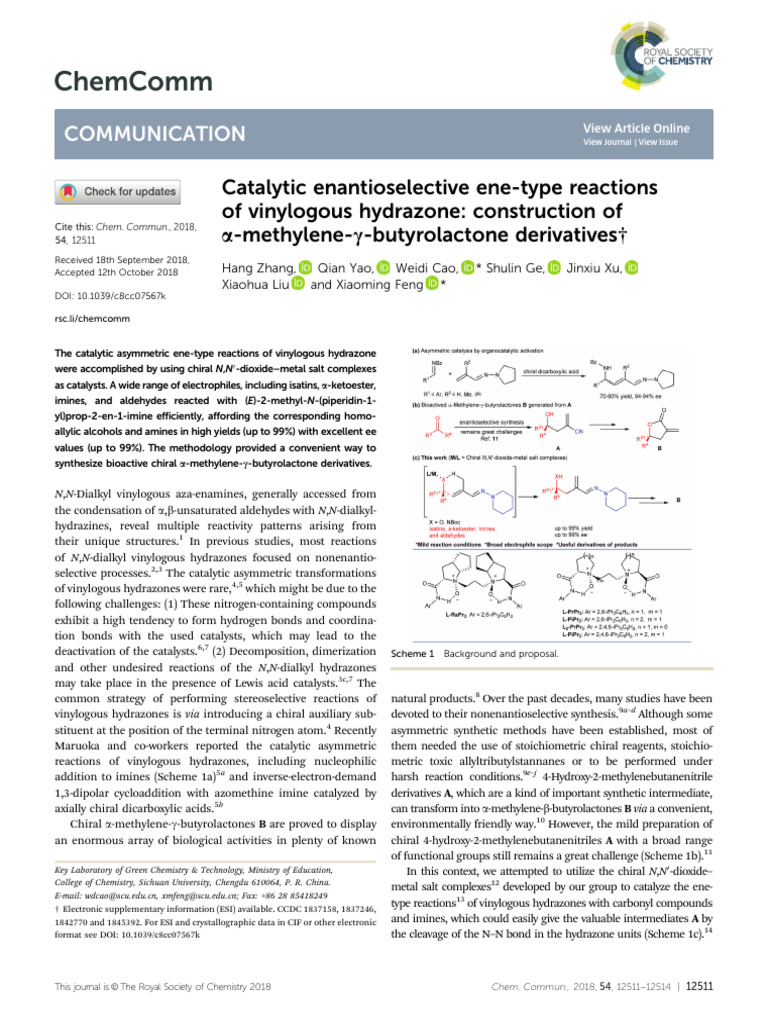 Catalytic Enantioselective Ene-type Reactions of Vinylogous Hydrazone ...