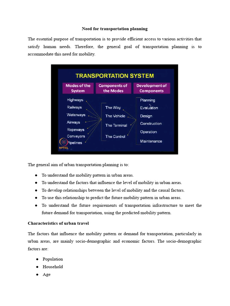 Transportation Planning - Module 1 | PDF | Traffic | Transport