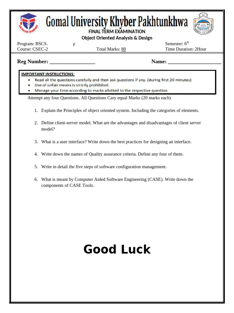 OOP & Software Engineering Exam Guide | PDF
