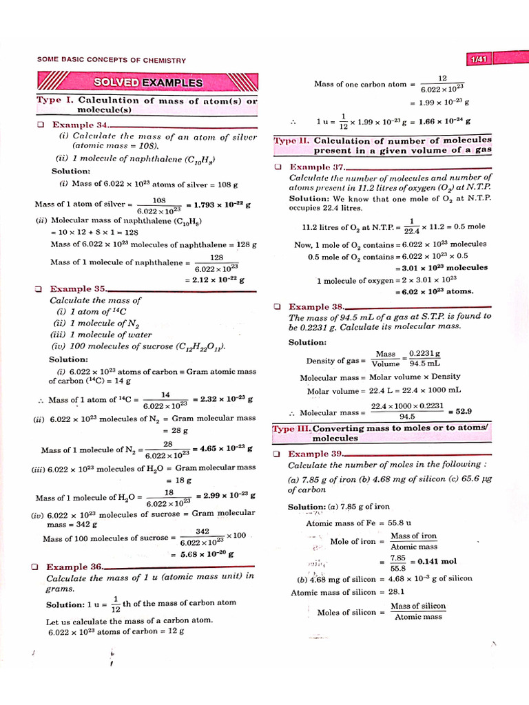 Practice Questions For Mole Concept (Class XI - Modern ABC) | PDF