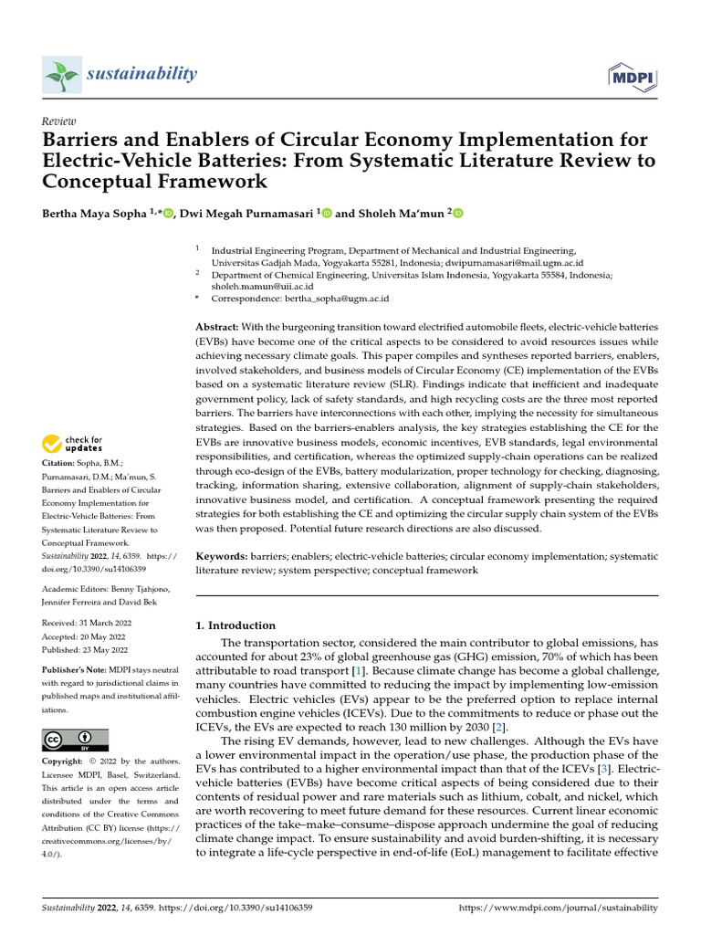 Barriers and Enablers of Circular Economy Implementation For Electric ...