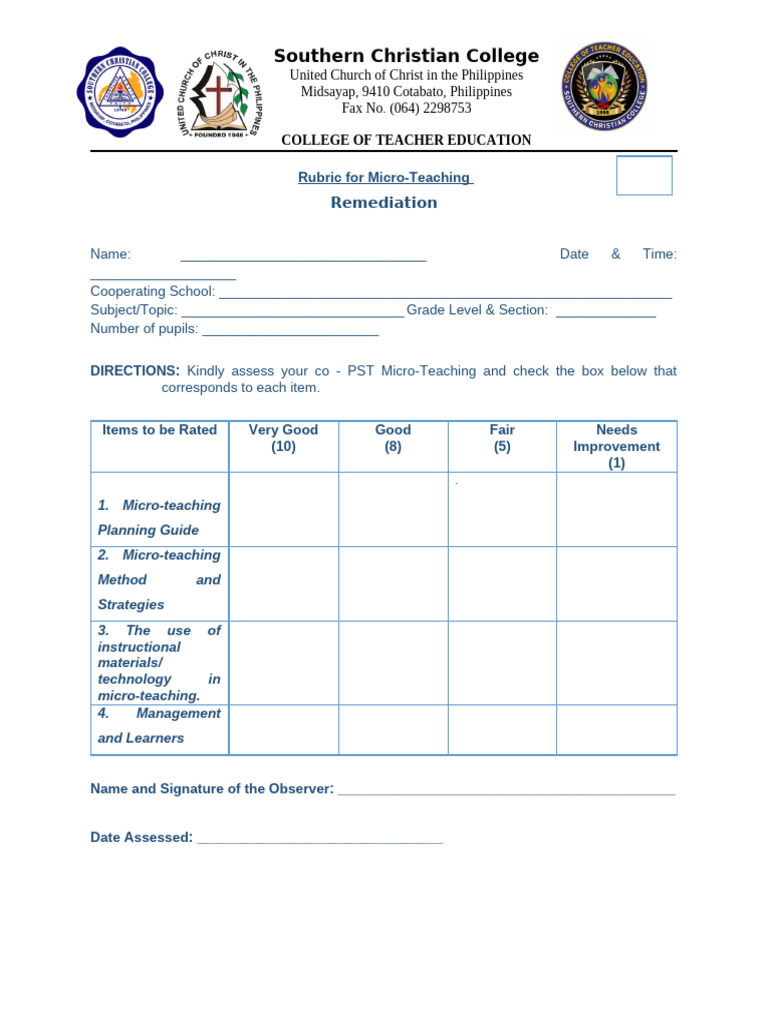 Microteaching-Rubrics | PDF