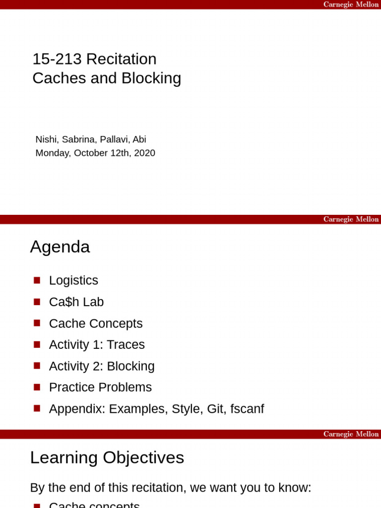 Cache Lab Recitation Overview | PDF | Cpu Cache | Computing