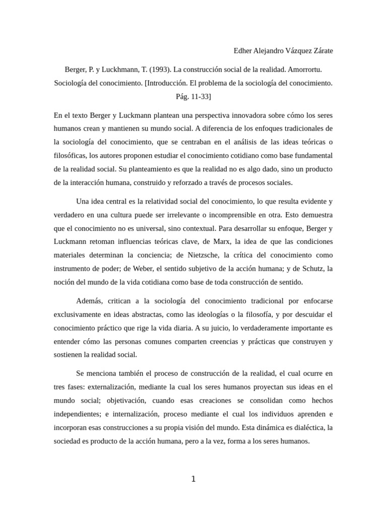 Construcción Social de la Realidad | PDF | Conocimiento | Realidad